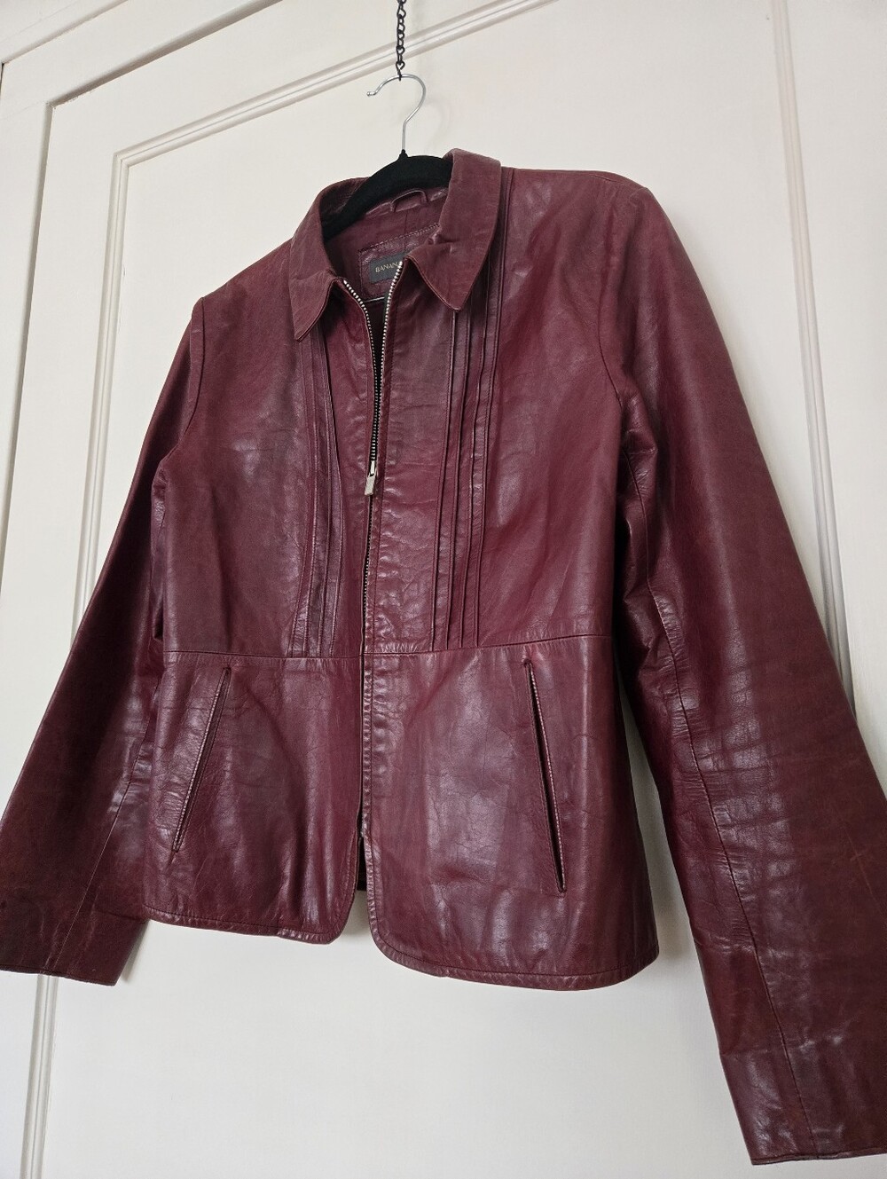 Vintage Banana Republic Pintuck Pleated Genuine Leather Fitted Jacket 10